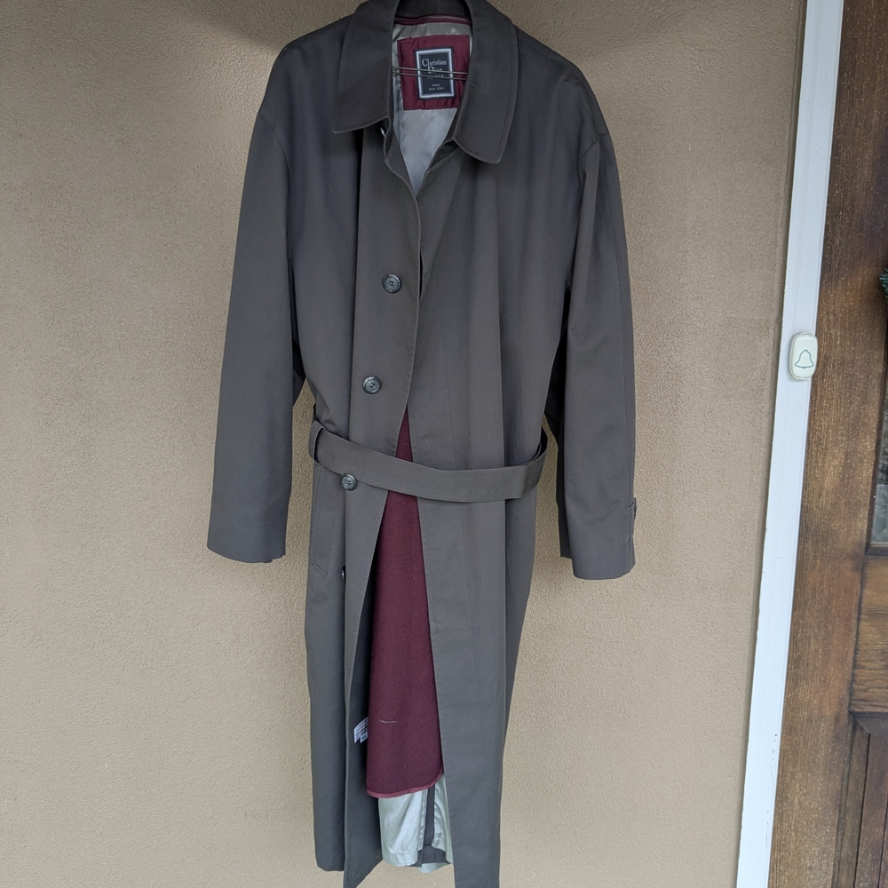 True Vintage Christian Dior Men's Charcoal Trench Overcoat Coat Zipin Wool Liner